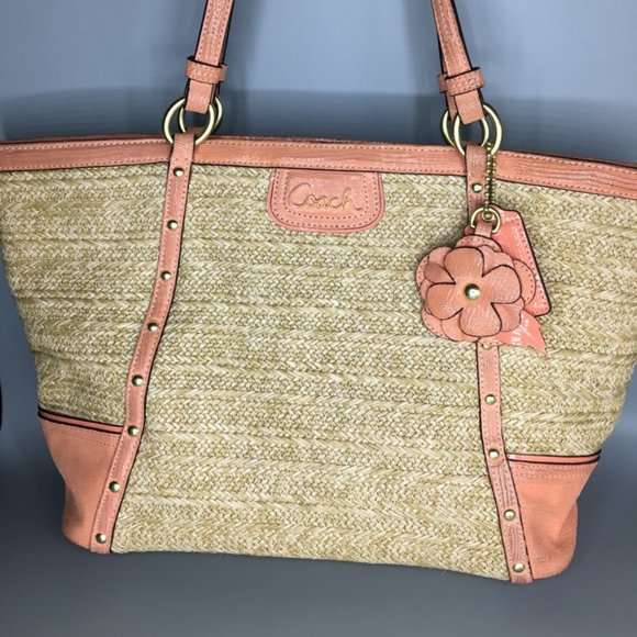 Coach Handbags - Coach Alexandra Python Studded Straw Tote Shoulder